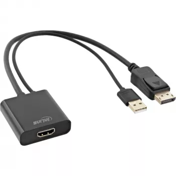 InLine HDMI naaras – DisplayPort uros -muunnoskaapeli, 4K, musta/kulta, 0,3m