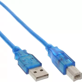 InLine USB 2.0 -kaapeli Type-A uros / Type-B sininen läpinäkyvä 3m