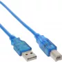 InLine USB 2.0 -kaapeli Type-A uros / Type-B sininen läpinäkyvä 3m