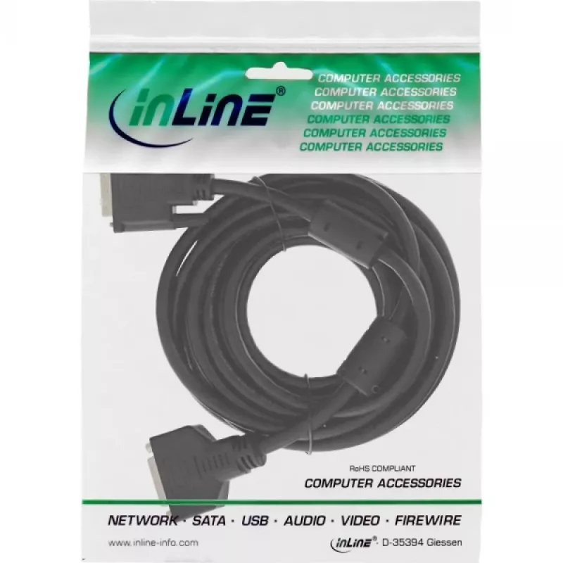 InLine DVI-D-kaapeli 24+1 M/F, Dual Link, 2 ferriittisydäntä, 5 m