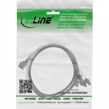 InLine Mini SAS HD -kaapeli SFF-8643 - 4x SATA + sideband 0,5 m