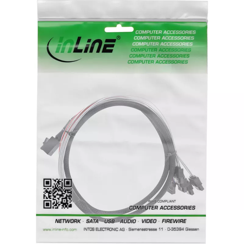 InLine Mini SAS HD -kaapeli SFF-8643 - 4x SATA + sideband 0,5 m