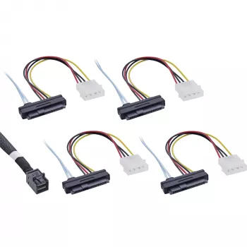 InLine Mini SAS HD -kaapeli SFF-8643 - 4x SFF-8482 + virta 0,5 m