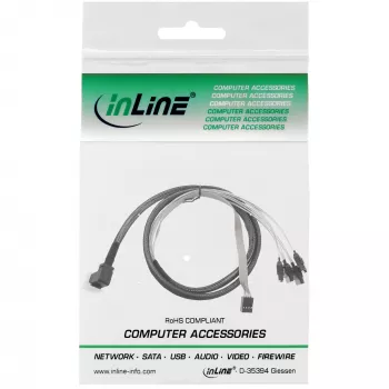 InLine Mini SAS HD -kaapeli SFF-8643 kulmaliitin - 4x SATA + sideband 0,5 m