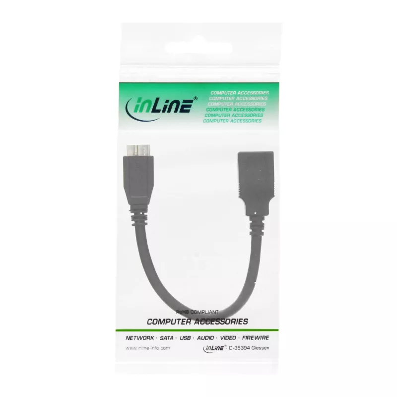 InLine Micro USB 3.0 OTG -adapterikaapeli Micro-B-uros USB Type-A-naaras 0,15 m