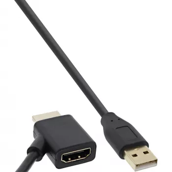 InLine HDMI-adapteri M/M USB-A-virtaliitännällä 0,5 m