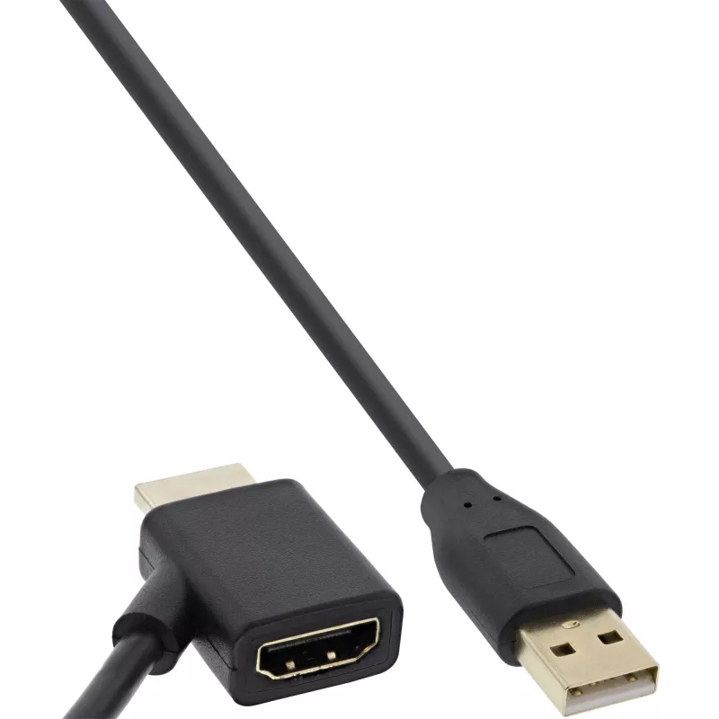 InLine HDMI-adapteri M/M USB-A-virtaliitännällä 0,5 m
