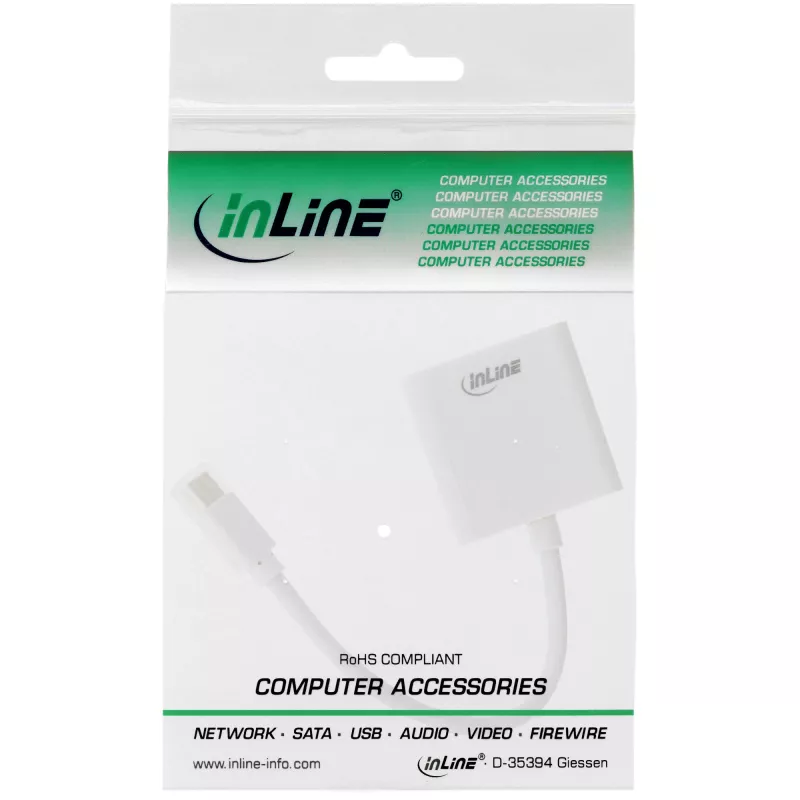 InLine Mini DisplayPort -uros / DVI-D 24+1 -adapteri naaras valkoinen, 0,15 m