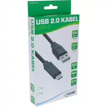 InLine USB 2.0 -kaapeli, USB-C-uros / USB-A-uros, musta, 3 m