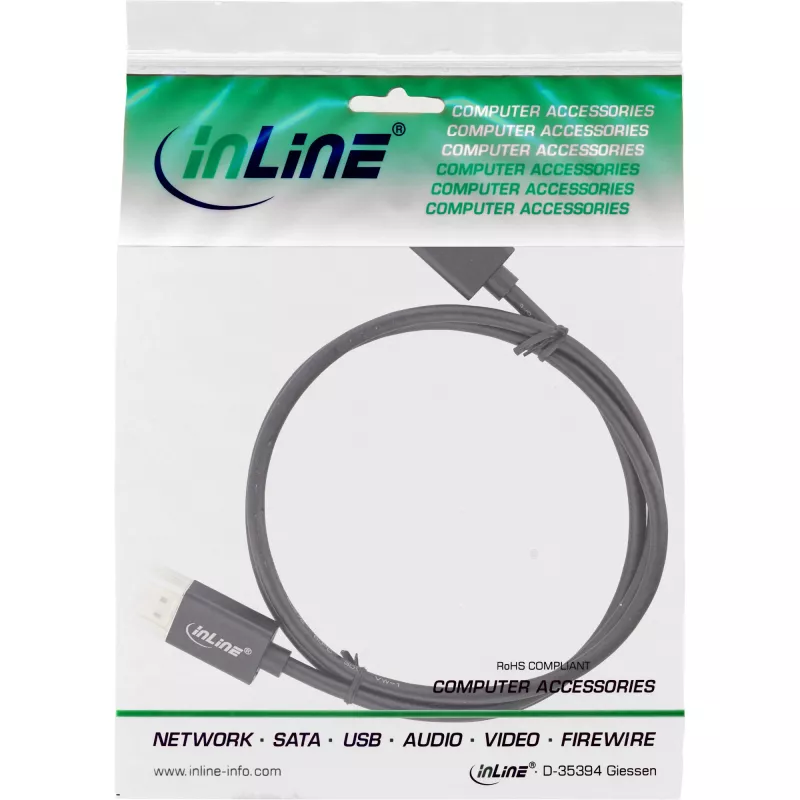 InLine DisplayPort 1.4 -kaapeli ohut, 8K4K, musta, kullatut kontaktit, 0,5 m