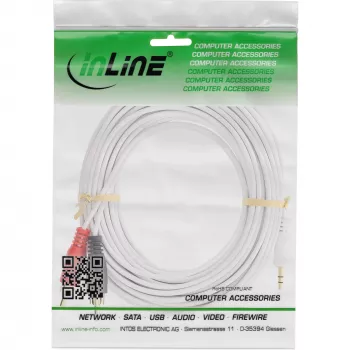 InLine 2x RCA-kaapeli uros / 3,5 mm uros valkoinen/kulta 10 m