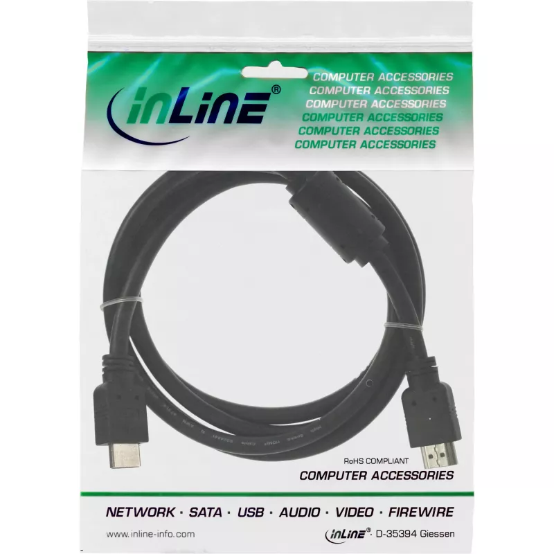 InLine HDMI-kaapeli High Speed uros + ferriitti musta 1 m
