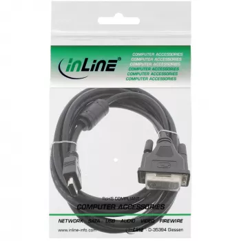 InLine HDMI-DVI-kaapeli 19-pin uros / 18+1 uros + ferriittisydän musta 1 m