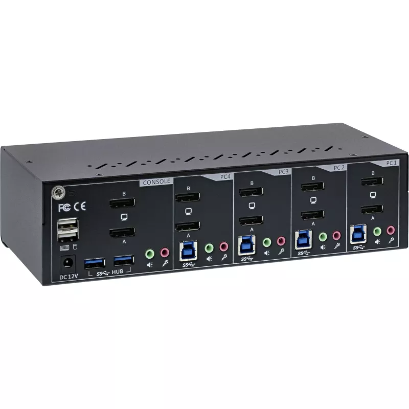 KVM-työpöytäkytkin InLine 63654I 4-porttinen kahden näytön DP 1.2 4K USB 3.0 audio