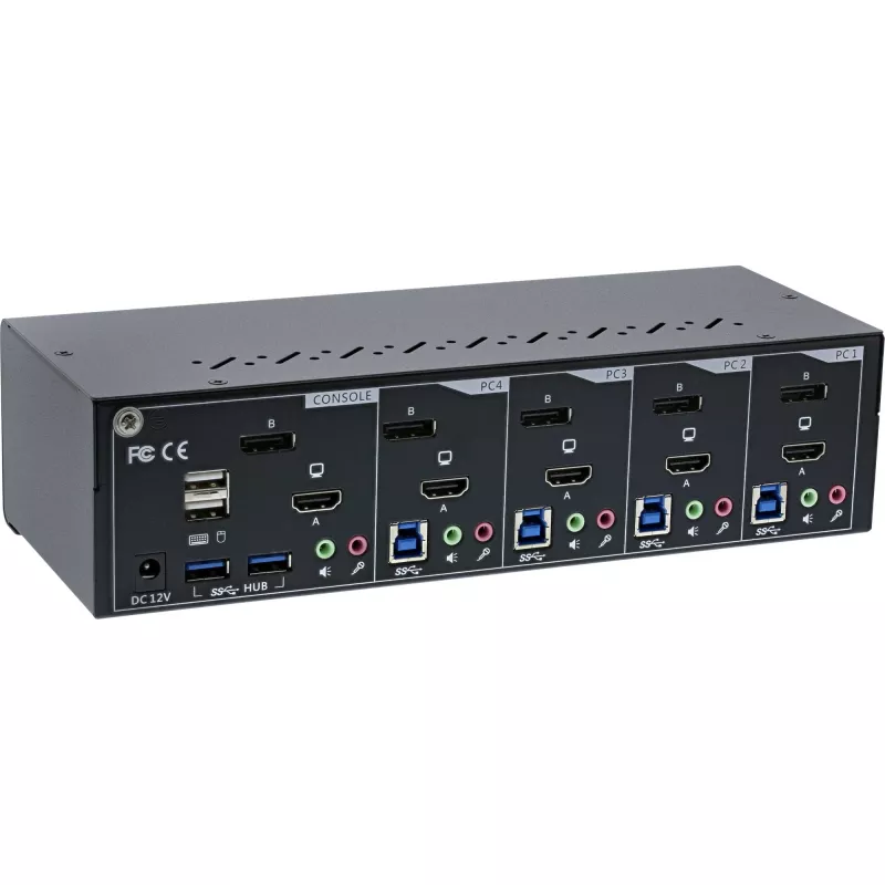 KVM-työpöytäkytkin InLine 62644I 4-porttinen kahden näytön DP+HDMI 4K USB 3.0 audio