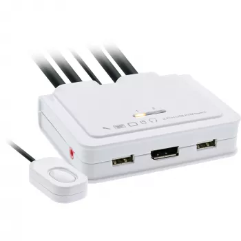 InLine KVM-kytkin, 2-porttinen, USB-C - DisplayPort 1.2, 4K, audio, integroitu kaapeli