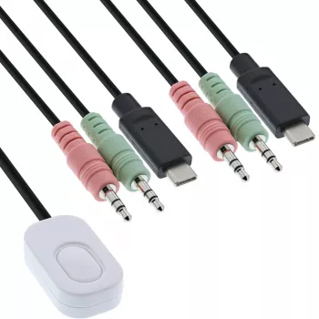 InLine KVM-kytkin, 2-porttinen, USB-C - DisplayPort 1.2, 4K, audio, integroitu kaapeli