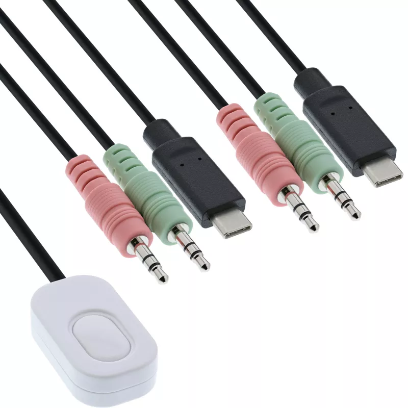 InLine KVM-kytkin, 2-porttinen, USB-C - DisplayPort 1.2, 4K, audio, integroitu kaapeli