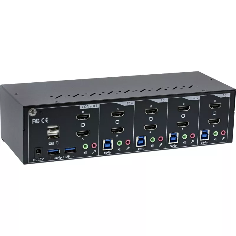 KVM-työpöytäkytkin InLine 62654I 4-porttinen kahden näytön HDMI 4K USB 3.0 audio