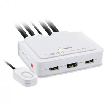 InLine KVM-kytkin, 2-porttinen, USB-C + HDMI - HDMI, 4K, äänellä, integr. kaapeli