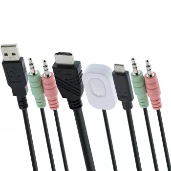 InLine KVM-kytkin, 2-porttinen, USB-C + HDMI - HDMI, 4K, äänellä, integr. kaapeli