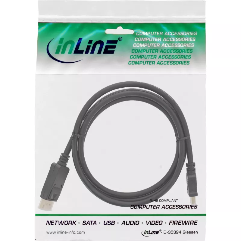 InLine 17187 DisplayPort-HDMI-muunninkaapeli 0,3 m musta