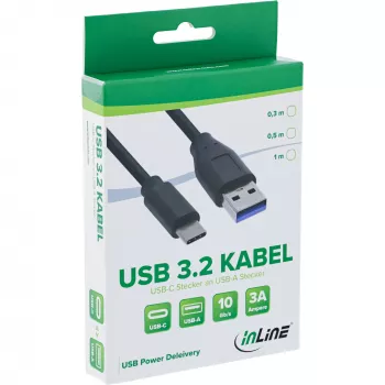 InLine USB 3.2 Gen.1x2 -kaapeli, USB-C-uros / USB-A-uros, musta, 0,3 m
