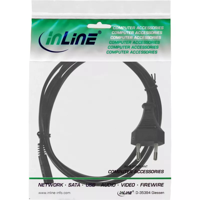 InLine virtakaapeli, Euro-uros / Euro8-uros, musta, 0,3 m