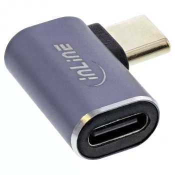 InLine USB4-sovitin, USB-C uros/naaras oikealle/vasemmalle kulma, alumiini, harmaa