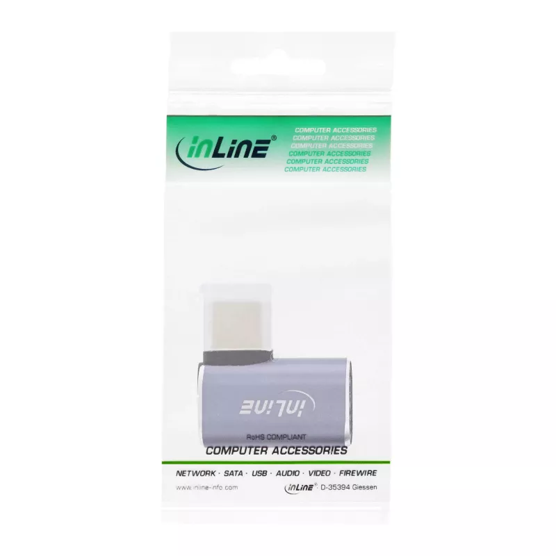 InLine USB4-sovitin, USB-C uros/naaras oikealle/vasemmalle kulma, alumiini, harmaa