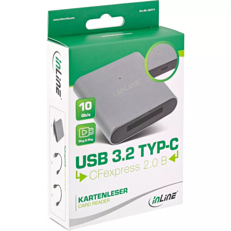 InLine kortinlukija USB 3.2 USB-C tai USB-A, CFexpress tyyppi B -korteille