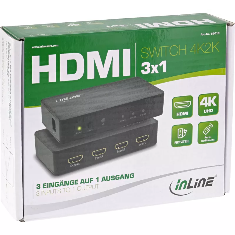 InLine HDMI-kytkin, 3 porttia, 4K2K@60Hz, HDCP 2.2