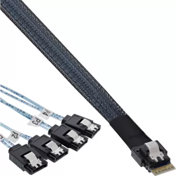InLine ohut SAS-kaapeli, SFF-8654 - 4x SATA 7-pin, 12 Gb/s, 0,5 m