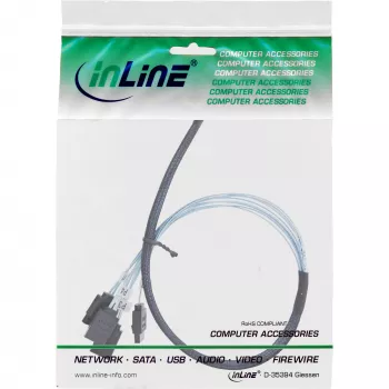 InLine ohut SAS-kaapeli, SFF-8654 - 4x SATA 7-pin, 12 Gb/s, 0,5 m