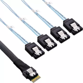 InLine ohut SAS-kaapeli, SFF-8654 - 4x SATA 7-pin, 12 Gb/s, 1 m