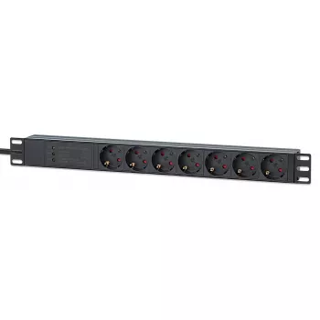 Intellinet 19 tuuman 1U rack-asennettava 7-osainen PDU ylijännitesuojaus 16 A 3 m kaapeli