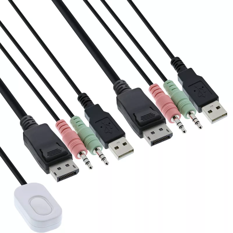 InLine kaapeli KVM-kytkin, 2-porttinen, DisplayPort 1.2, 4K, USB, audio