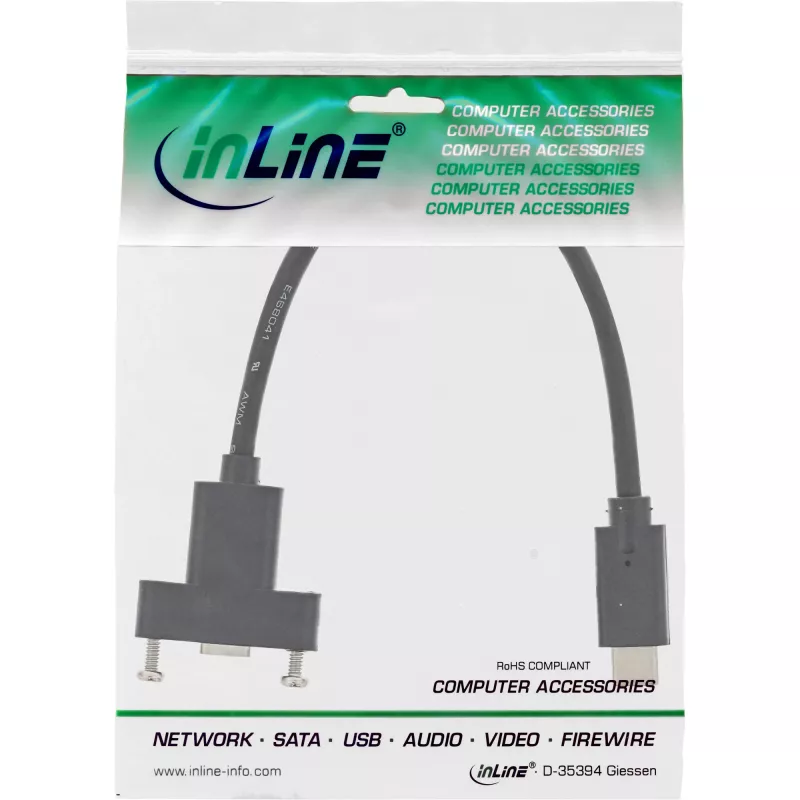 InLine USB 3.2 Gen.2 C uros / naaras laippakaapeli, musta, 0,20 m
