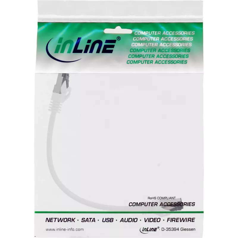 InLine patch-kaapeli, S/FTP (PiMf), Cat.8.1, 2000MHz, halogeeniton, valkoinen, 0,25m