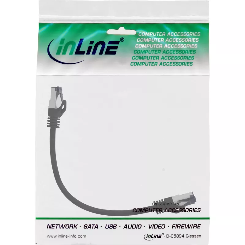 InLine patch-kaapeli S/FTP PiMF Cat.8.1 halogeeniton 2000 MHz musta, 0,25 m
