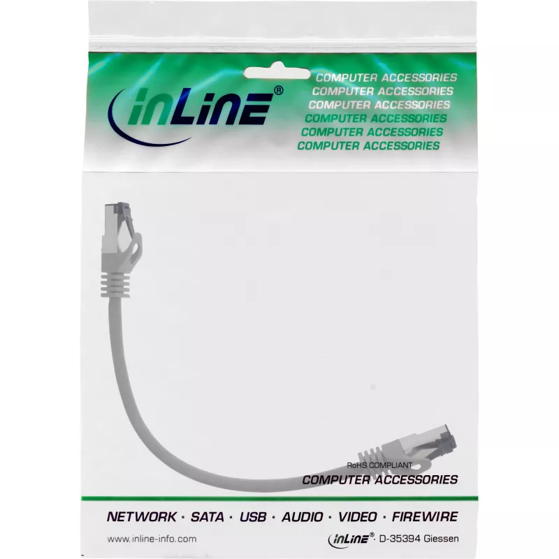 InLine patch-kaapeli, S/FTP (PiMf), Cat.8.1, 2000MHz, halogeeniton, harmaa, 0,3m