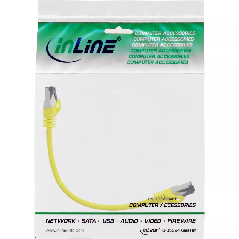 InLine patch-kaapeli, S/FTP (PiMf), Cat.8.1, 2000 MHz, halogeeniton, keltainen, 0,25 m