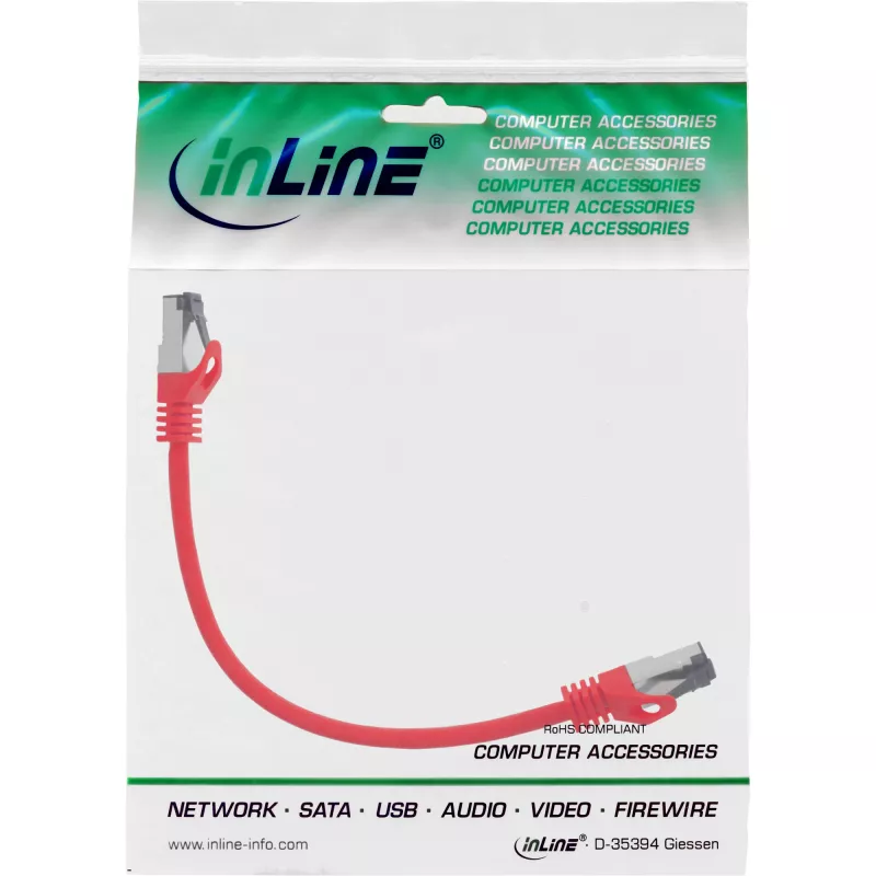 InLine patch-kaapeli, S/FTP (PiMf), Cat.8.1, 2000MHz, halogeeniton, punainen, 0,3m