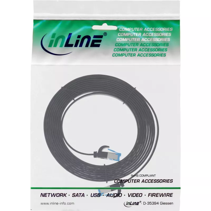 InLine patch-kaapeli litteä, U/FTP, Cat.6A, TPE halogeeniton, musta, 2 m