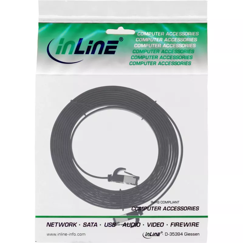 InLine patch-kaapeli litteä, U/FTP, Cat.8.1, TPE halogeeniton, musta, 2 m