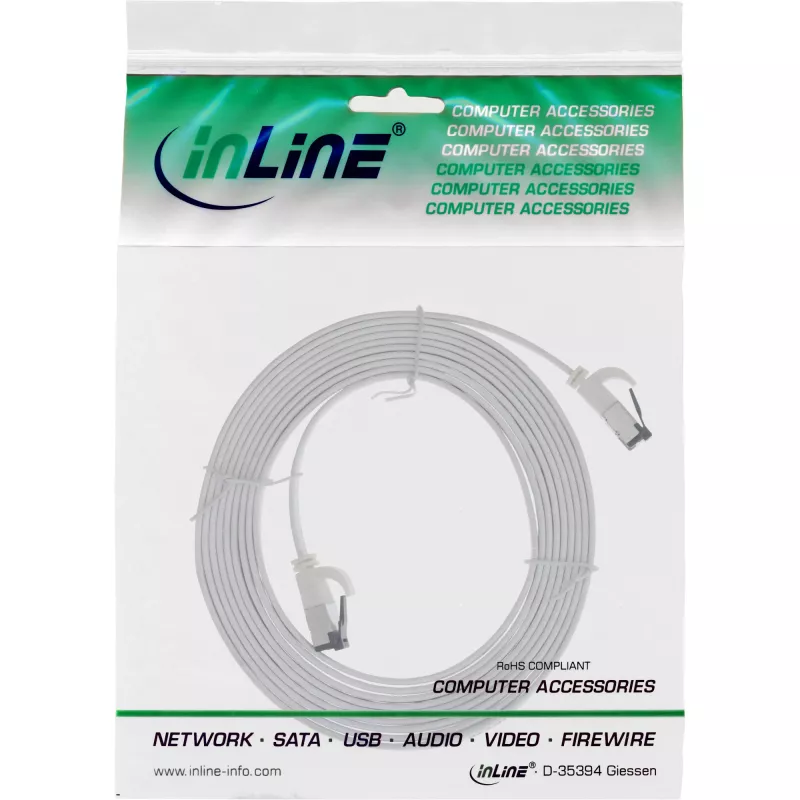 InLine litteä liitäntäkaapeli, U/FTP, Cat.8.1, TPE halogeeniton, valkoinen, 2 m
