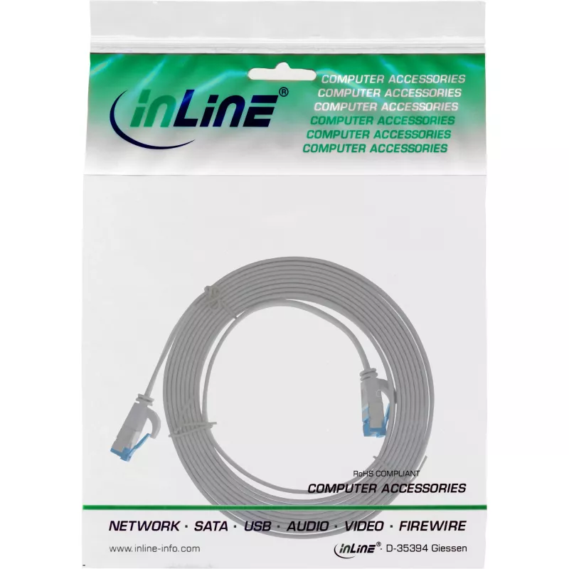 InLine litteä liitäntäkaapeli, U/FTP, Cat.6A, TPE halogeeniton, harmaa, 1 m
