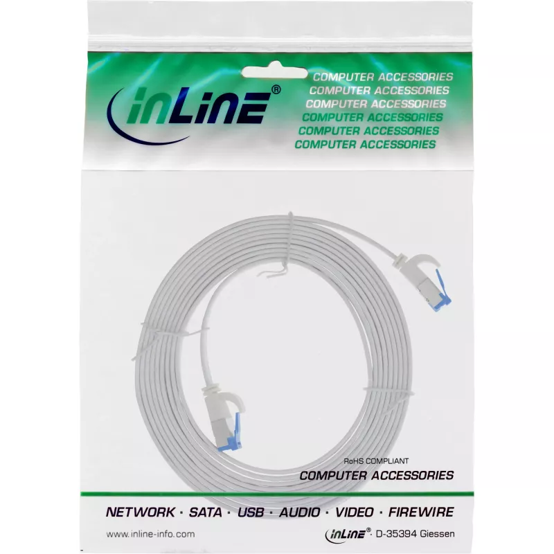 InLine litteä liitäntäkaapeli, U/FTP, Cat.6A, TPE halogeeniton, valkoinen, 0,5 m