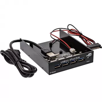 InLine 4-porttinen USB 3.0 -paneelikeskitin 3,5 tuuman levyasemapaikkaan, musta