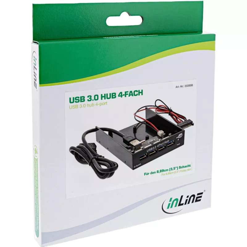 InLine 4-porttinen USB 3.0 -paneelikeskitin 3,5 tuuman levyasemapaikkaan, musta